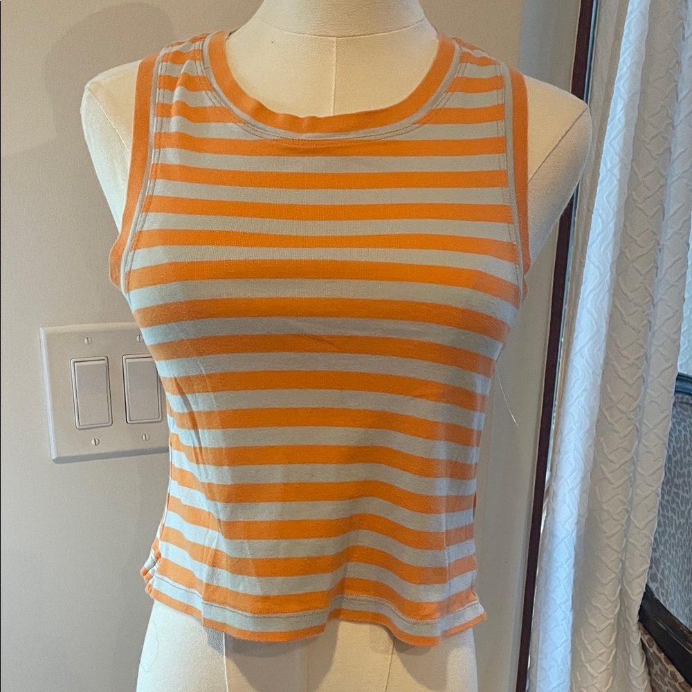 Maeve by Anthropologie Orange and White Striped Cropped Tank Top Small - Picture 2 of 7